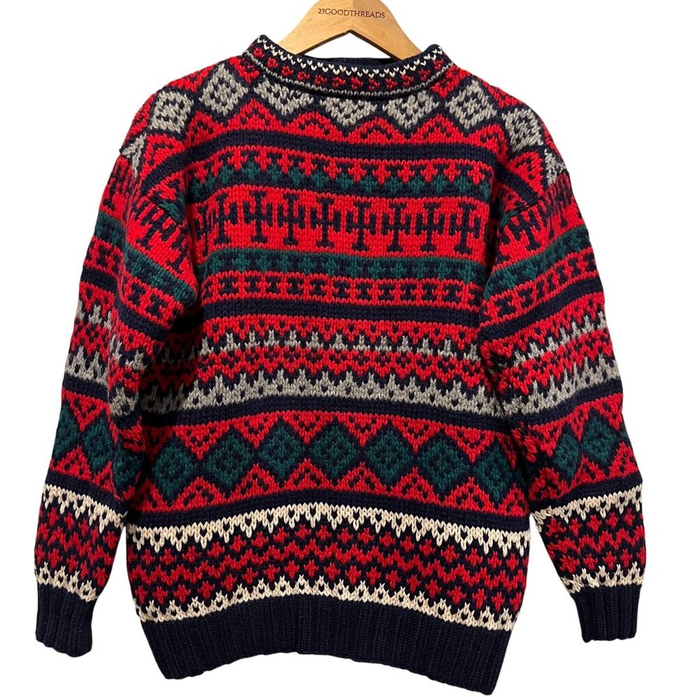 GAP Wool Fair Isle Pattern Sweater, Vtg, Navy, Red, Green, M